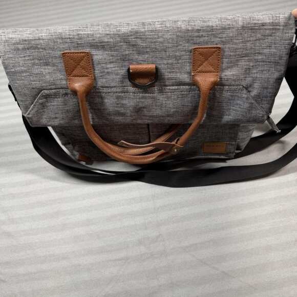 Tracker Laptop Tote Messenger Bag Gray Heather Brown Shoulder Strap Crossbody - Picture 12 of 13